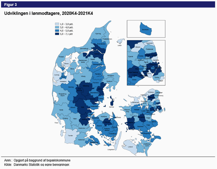 Figur 3. Udviklingen i lønmodtagere, 2020-2021