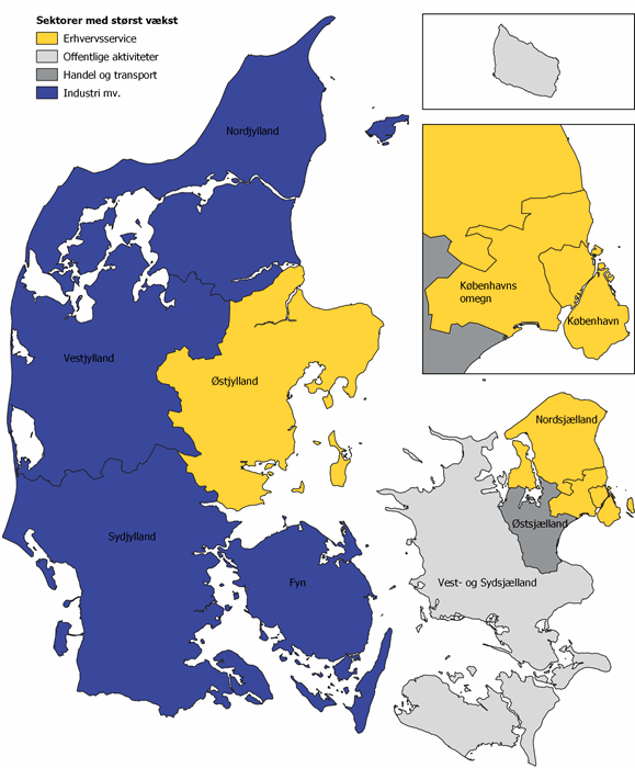 Figur 1: Branche med størst vækst i antallet af lønmodtagere seneste 12 måneder, 3. kvartal 2019