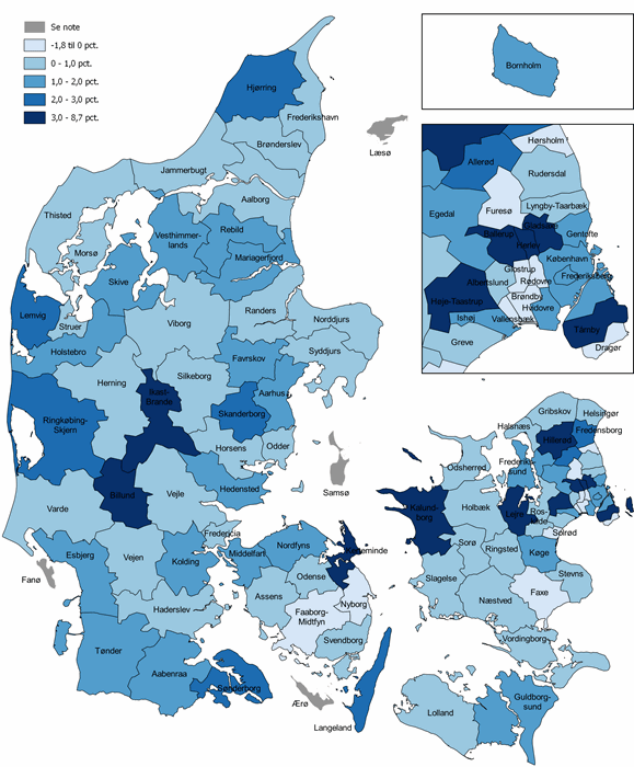 Figur 1. Gennemsnitlig årlig BNP-vækst pr. indbygger ift. hele landet, 2009-2019, pct.point